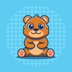 Cute bear mascot sitting vector illustration. Flat cartoon style.
