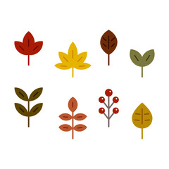 紅葉したもみじや葉のアイコンセット　秋