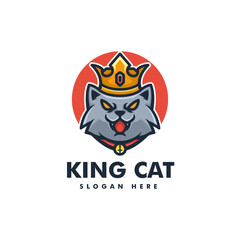 Vector Logo Illustration King Cat Mascot Cartoon Style.