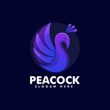 Vector Logo Illustration Peacock Gradient Colorful Style.