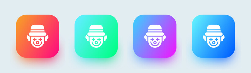 Clown solid icon in square gradient colors. Joker signs vector illustration.