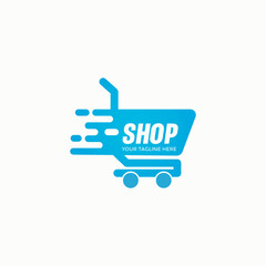 Online Store Logo Design Template. Vector illustration of shopping cart and shop bag combination logo design concept. Perfect for E-commerce, sales, discount or web store elements. Company emblem
