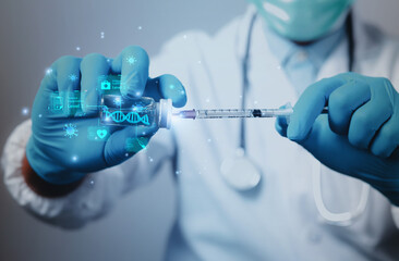 Scientists or doctors in the lab are diagnosing and developing oral medications for (COVID-19)...