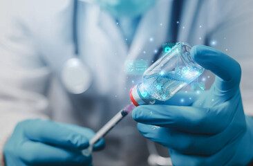 Scientists or doctors in the lab are diagnosing and developing oral medications for (COVID-19) patients. health care concept , medical research, experimental success
