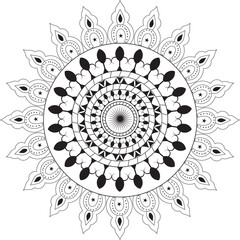 Mandala pattern black and white color, Vector mandala in Indian style, Circle flower of the mandala with floral ornament pattern, Islamic,  pattern, Mandala  for page decoration cards, book, logos