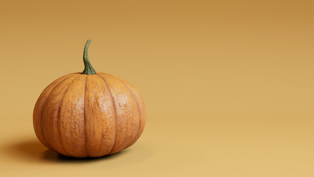 Contemporary Autumn Wallpaper with Pumpkin on Mid Yellow background.