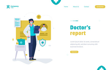 Flat design doctor with medical report concept