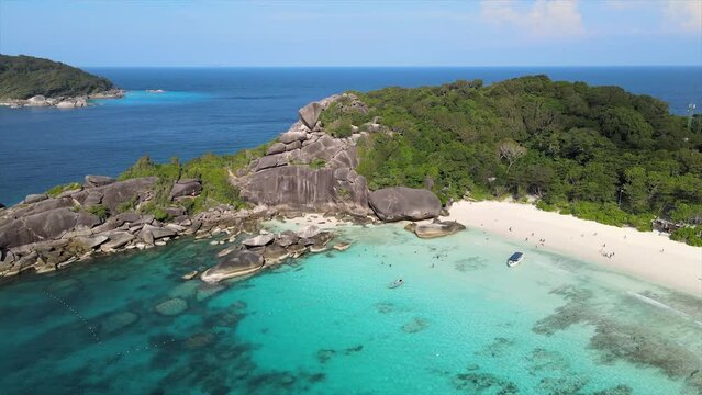 Similan Islands from an aerial perspective There is beautiful relaxing romantic scenery in the panoramic sea and the waves have  turquoise  sandy beach bay sailing calm National Parks in Thailand