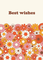 Trendy hippie floral greeting card template. Colorful flowers flat vector illustration. Suitable for greeting cards, social media posts, mobile apps, banners design and web internet ads. Vector eps10