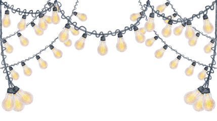 Light bulb , christmas lights watercolor with transparent background