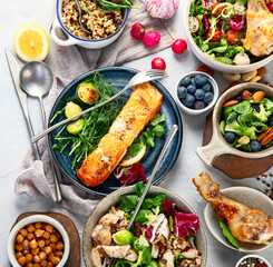 Healthy food assortment. Dieting concept.