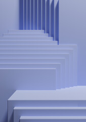 Light, pastel blue 3D Illustration simple minimal product display background side view abstract squares podium stand for product photography or wallpaper for luxury products