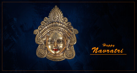 Maa Durga Face Happy Navratri, Durga Pooja, Maa Durga Face in Metal Subh Navratri background