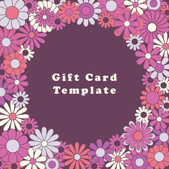 Obraz premium Trendy square groovy greeting card template. Colorful hippie flowers flat vector illustration. Suitable for greeting card, social media posts, mobile apps, banners design and web internet ads. Vector