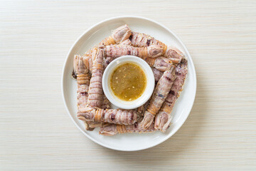 steamed crayfish or mantis shrimps or stomatopods