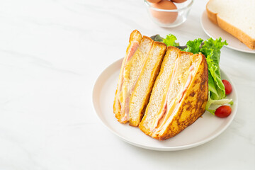 homemade sandwich ham cheese with salad