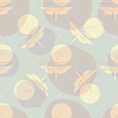 Butterfly Gentle Pastel Color Seamless Background for Textile Printing.