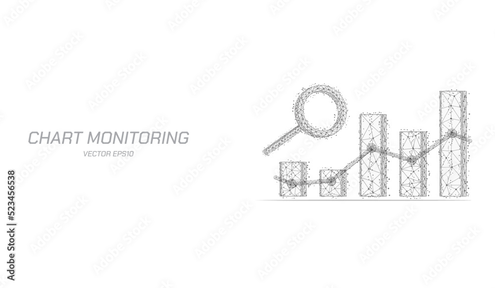 Poster abstract technology low poly financial chart analysis with magnifier diagram wireframe. stock market