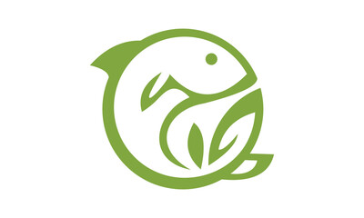circular fish logo with leaves logo vector design symbol illustration sign icon design idea