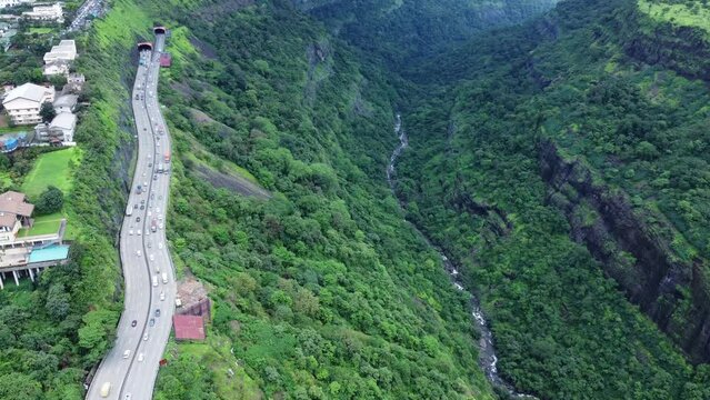 Green Monsoon landscape at Khandala near Pune India. Monsoon is the annual rainy season in India from June to September.