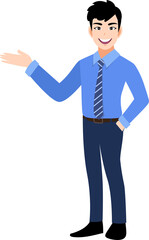 Asian businessman cartoon character set. Handsome business man in office style smart shirt