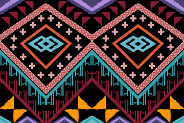 Geometric ethnic oriental seamless pattern traditional Design for background, carpet, wallpaper, clothing, wrapping, Batik, fabric, illustration, boho embroidery style.