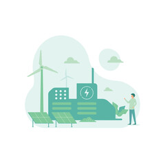 Green industry with solar energy design concept vector illustration