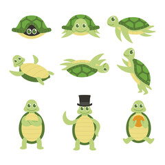 Set of sea turtle cartoon cute animal vector illustration