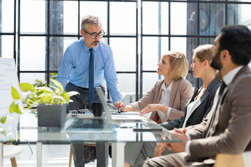 Business meeting - manager discussing work with his colleagues.