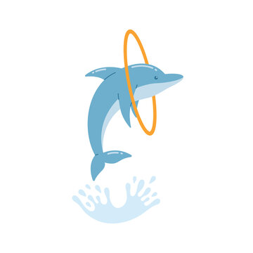 funny dolphins jump and swim vector illustration