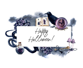 Gothic hand drawn watercolor halloween frames. Suitable for Halloween invitations, gothic wedding, birthday and more