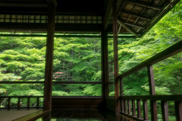 Beautiful Japanese-style room and hallway at Ruriko-in Temple in Kyoto