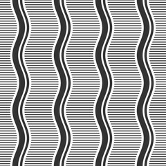 Seamless fashion striped vector pattern. Wavy striped lines, stripes. Black and white geometric background.