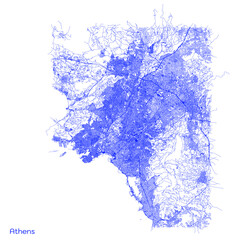 Athens city map with roads and streets, Greece. Vector outline illustration.