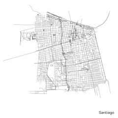 Santiago city map with roads and streets, Chile. Vector outline illustration.