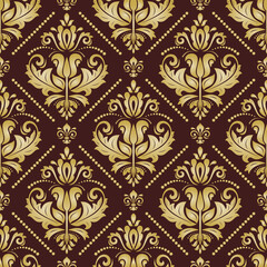 Classic seamless vector pattern. Damask orient ornament. Classic brown and golden vintage background. Orient pattern for fabric, wallpapers and packaging
