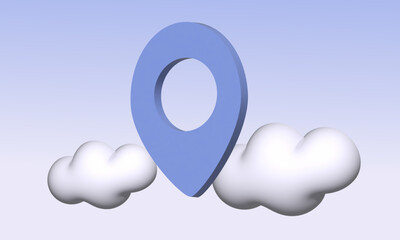 3D location point marker of map or navigation pin icon sign on isolated cloud background