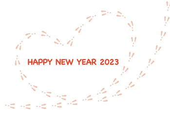 2023年　令和五年　うさぎの足跡がハート型になっている年賀状
