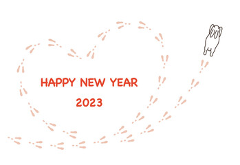 2023年　令和五年　走るうさぎとハート型になっている足跡の年賀状
