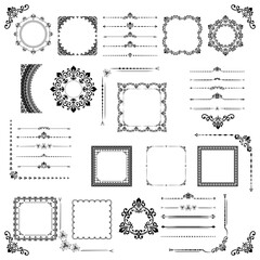 Vintage set of vector horizontal, square and round elements. Elements for backgrounds, frames and monograms. Black and white patterns. Set of vintage patterns