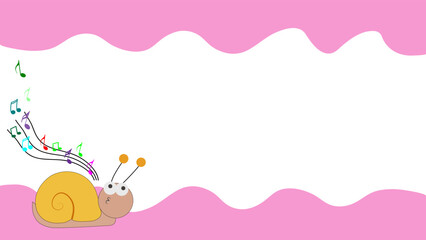 Cartoon snail on banner dripping wave pink. There is white space for the text.