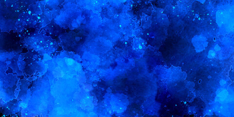 Abstract blue night sky space watercolor background with stars. Watercolor dark blue nebula universe. Watercolor hand drawn illustration. blue watercolor ombre leaks and splashes texture.