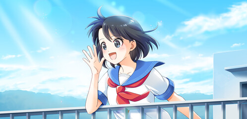 笑顔で話しかける女子学生