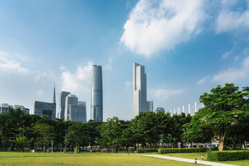 Fototapeta na wymiar Street view of Guangzhou Zhujiang New Town Financial Center