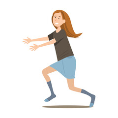 Fototapeta na wymiar Teenage girl runs and pulls her arms forward. Flat vector isolated on white background
