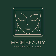 Beauty logo with modern face line art style Vector Premium