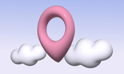 3D location point marker of map or navigation pin icon sign on isolated cloud background
