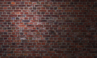texture of old red bricks wall background under the dark light
