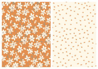 Fototapeta na wymiar Abstract floral seamless pattern background in yellow white and beige. Set of two pattern perfect for textiles, apparel, wallpaper etc.
