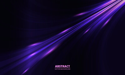 Obraz premium Abstract modern dark purple futuristic background with light pink neon rays and flowing lines. Vector illustration